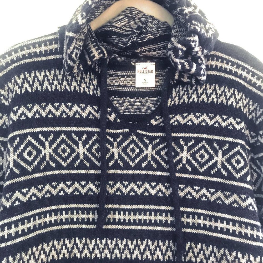 Hollister Navy Gray Fairisle Hoodie - Size S - Picture 2 of 7